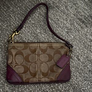 Coach Signature Brown and Purple Wristlet